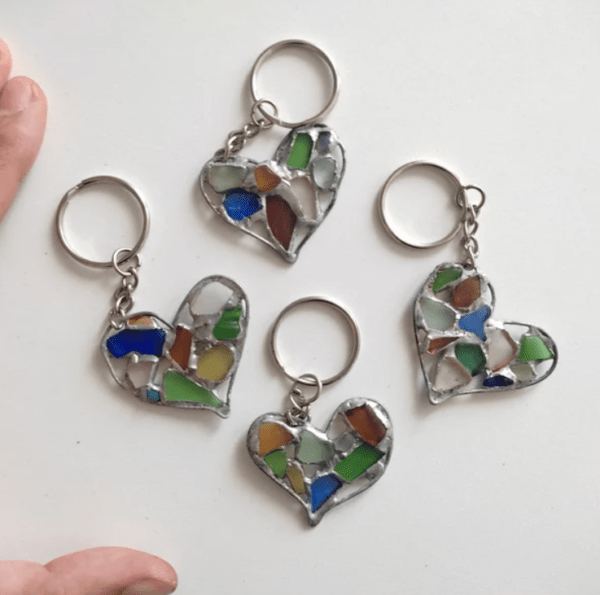 Sea stained glass heart necklace OR keychain, bag pendant - Image 4