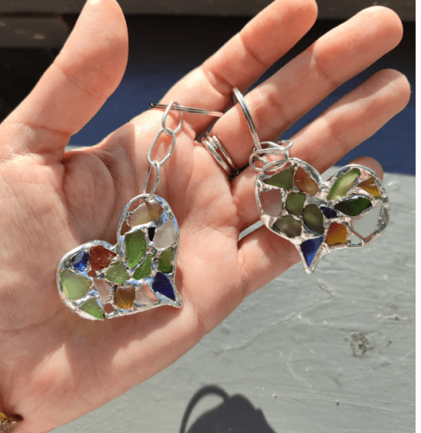 Sea stained glass heart necklace OR keychain, bag pendant - Image 2