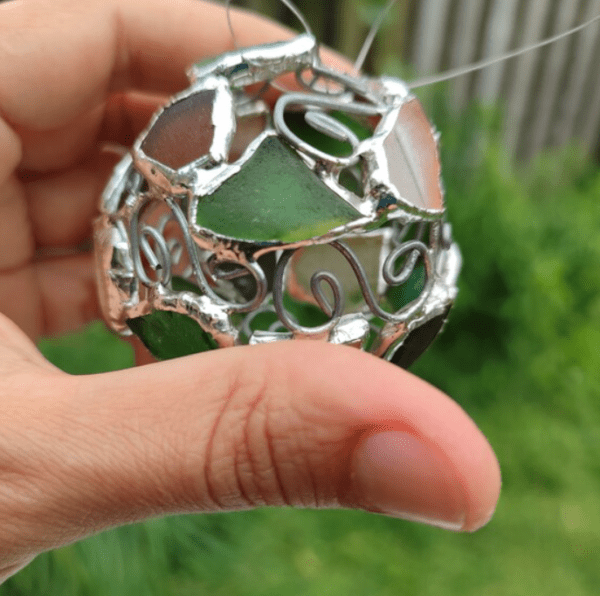 Sea glass openwork bauble, Christmas tree upcycled ornament - Image 2