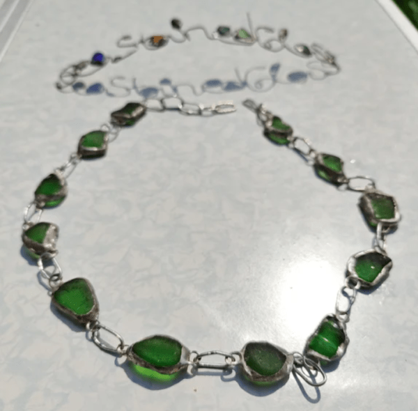 Green sea glass necklace, unique costume jewelry, statement art necklace - Image 6