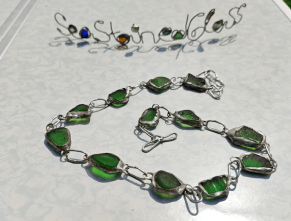 Green sea glass necklace, unique costume jewelry, statement art necklace - Image 5