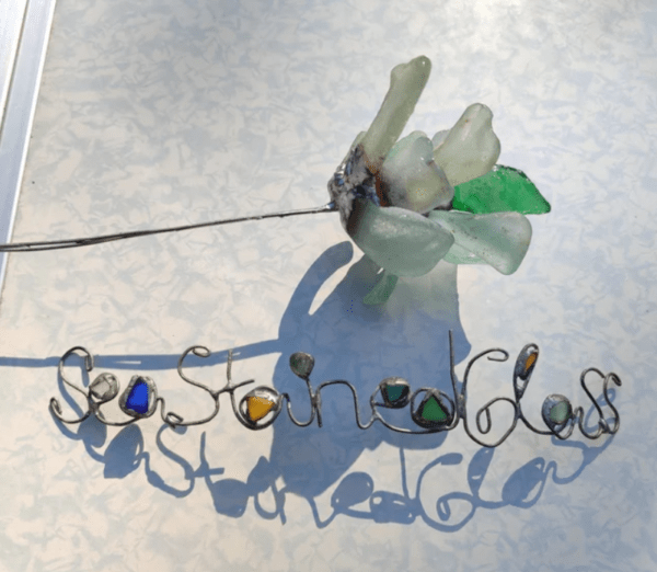 Sea stained glass flowers, unique artificial bouquet, sea glass flower art - Image 7