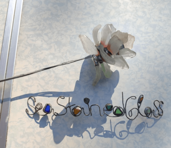 Sea stained glass flowers, unique artificial bouquet, sea glass flower art - Image 5