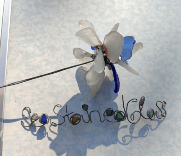 Sea stained glass flowers, unique artificial bouquet, sea glass flower art - Image 3