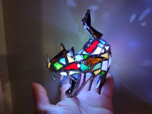 Stained glass cat colorful miniature night light TO ORDER, unique glass figurine home decor - Image 2