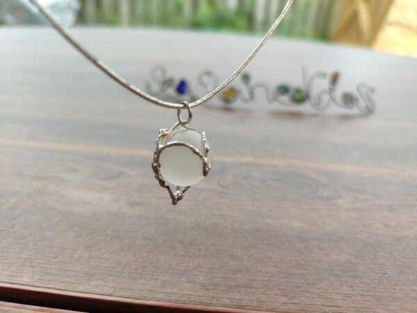 Sea glass white marble necklace, statement art pendant, unique recycled beach jewelry - Image 3