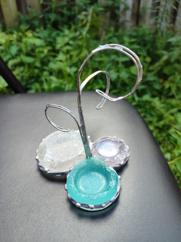 Seaglass jewelry holder, unique earring holder + ring dish, trinket dish, recycle stained glass art - Image 10