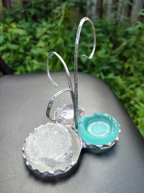 Seaglass jewelry holder, unique earring holder + ring dish, trinket dish, recycle stained glass art - Image 5