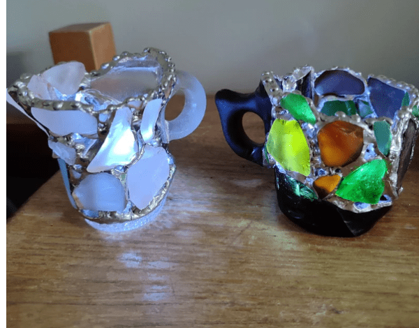 Sea glass teacup jewelry holder, cup night light, unique upcycled art, mug candle holder - Image 8