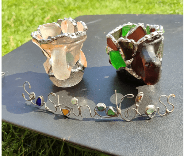 Sea glass teacup jewelry holder, cup night light, unique upcycled art, mug candle holder - Image 2