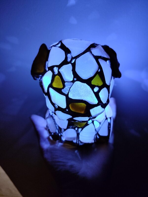 Sea glass puppy figurine night light, stained glass cute dog home decor, wireless DIY night lamp