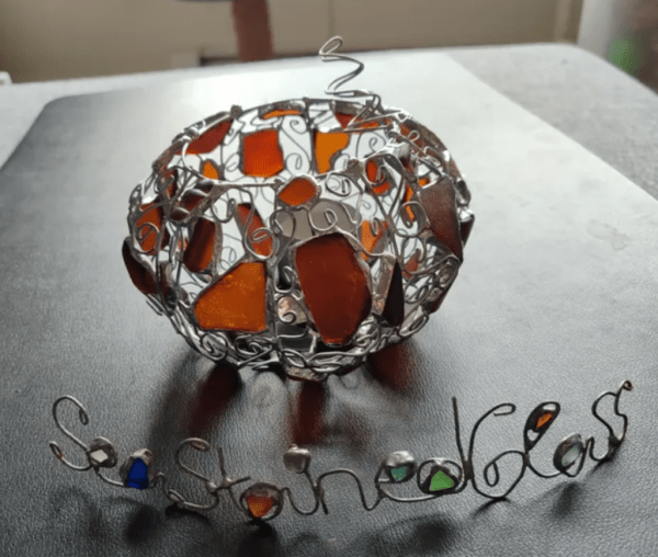 Sea glass pumpkin openwork candle holder, cute Halloween decor - Image 9