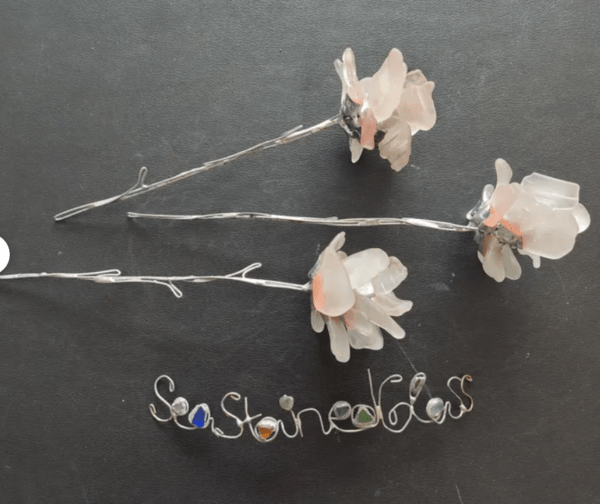 Sea glass white rose, heavy unique upcycled flowers - Image 5