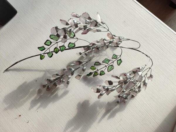 Sea glass wisteria twig, light violet blossom branch art, artificial glass flowers - Image 6