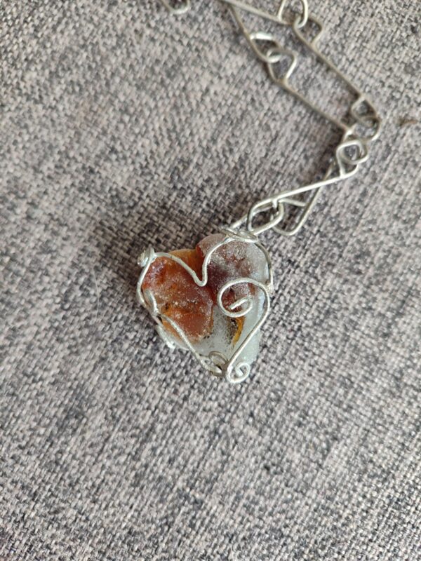 Sea glass big brown-white heart necklace, unique costume jewelry, statement beach glass art - Image 3