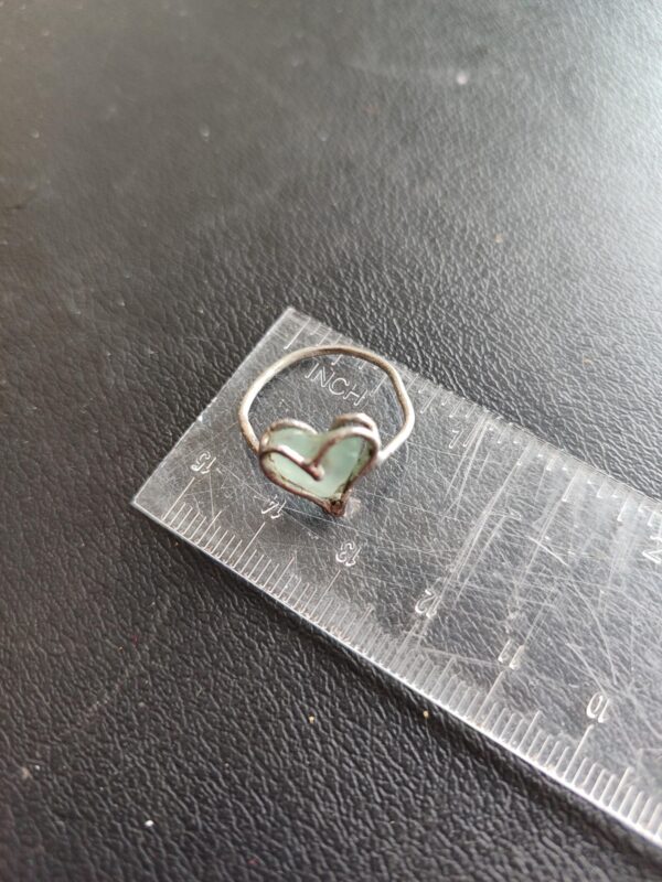 Sea glass aqua blue heart ring, unique art jewelry (about 7.5-8, 17-18 mm) - Image 3