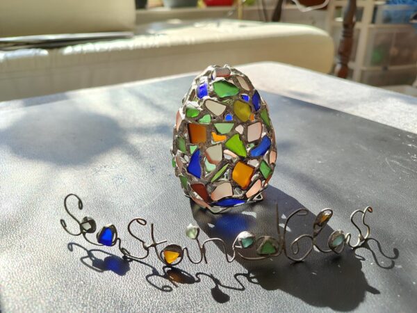 Sea stained glass easter egg night light, unique beach glass figurine, table suncatcher - Image 10