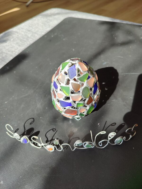 Sea stained glass easter egg night light, unique beach glass figurine, table suncatcher - Image 4