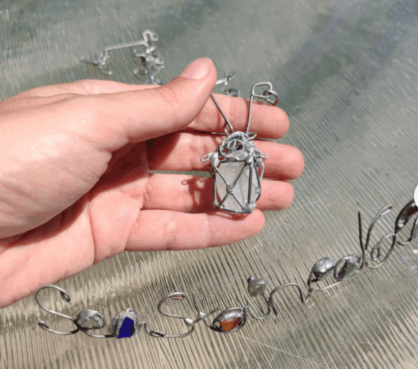 Sea glass white lantern 3D necklace, unique costume jewelry, statement art necklace - Image 10