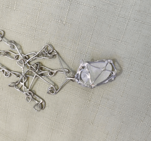 Sea glass white lantern 3D necklace, unique costume jewelry, statement art necklace - Image 8