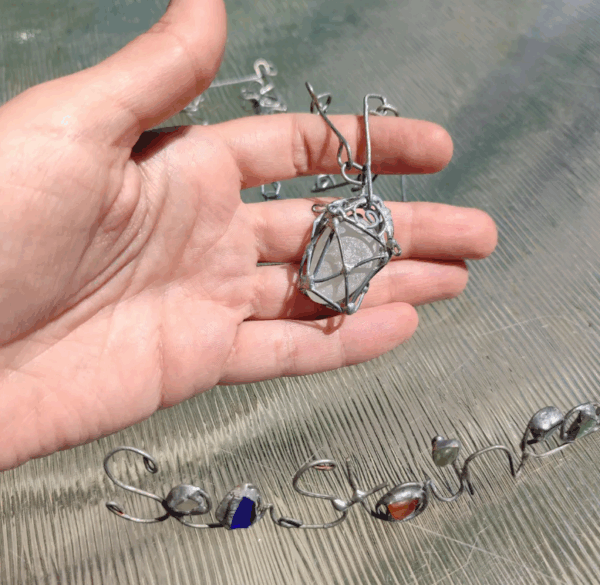 Sea glass white lantern 3D necklace, unique costume jewelry, statement art necklace - Image 7