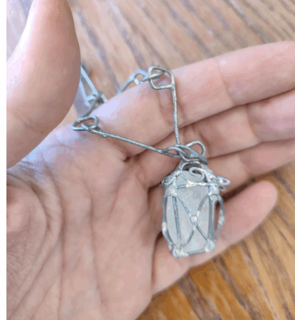 Sea glass white lantern 3D necklace, unique costume jewelry, statement art necklace - Image 3