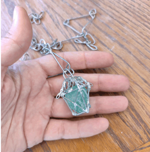 sea glass blue lantern necklace