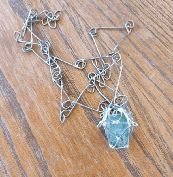 Sea glass white lantern 3D necklace, unique costume jewelry, statement art necklace - Image 3