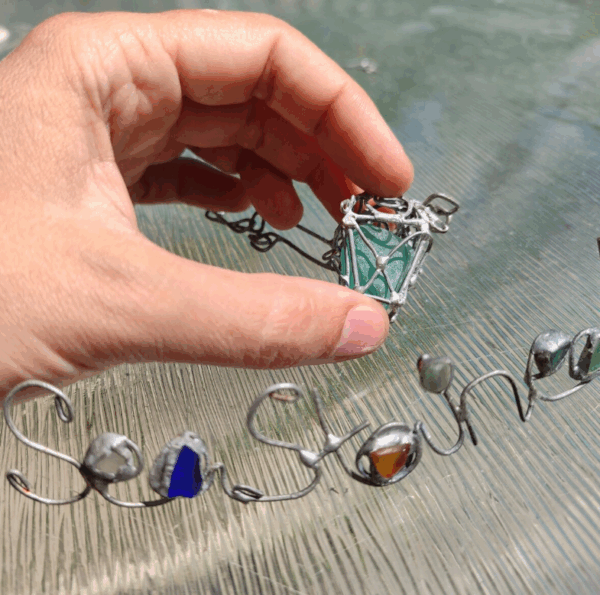 Sea glass white lantern 3D necklace, unique costume jewelry, statement art necklace - Image 4