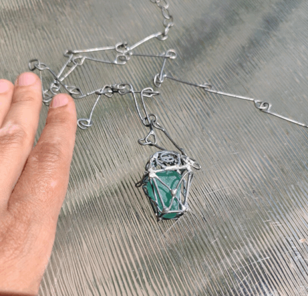 Sea glass white lantern 3D necklace, unique costume jewelry, statement art necklace - Image 6