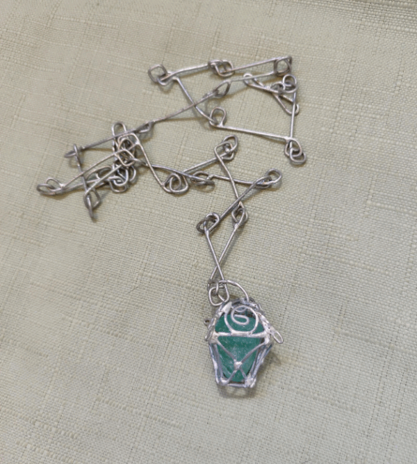 Sea glass white lantern 3D necklace, unique costume jewelry, statement art necklace - Image 8