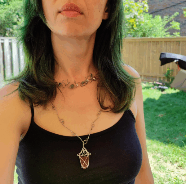 Sea glass brown lantern necklace, unique costume jewelry, statement art necklace