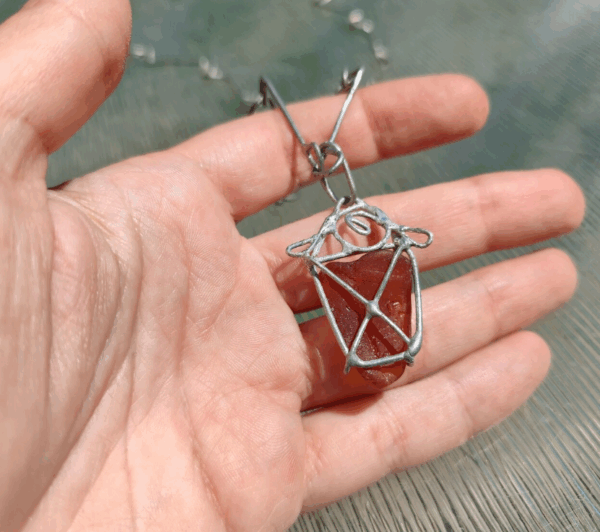 Sea glass brown lantern necklace, unique costume jewelry, statement art necklace - Image 2