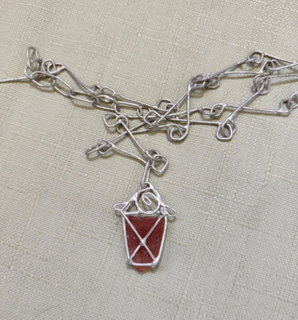 Sea glass brown lantern necklace, unique costume jewelry, statement art necklace - Image 10