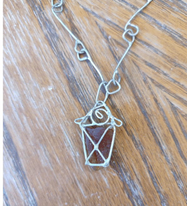 Sea glass brown lantern necklace, unique costume jewelry, statement art necklace - Image 7