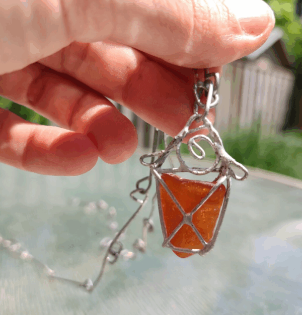 Sea glass brown lantern necklace, unique costume jewelry, statement art necklace - Image 6