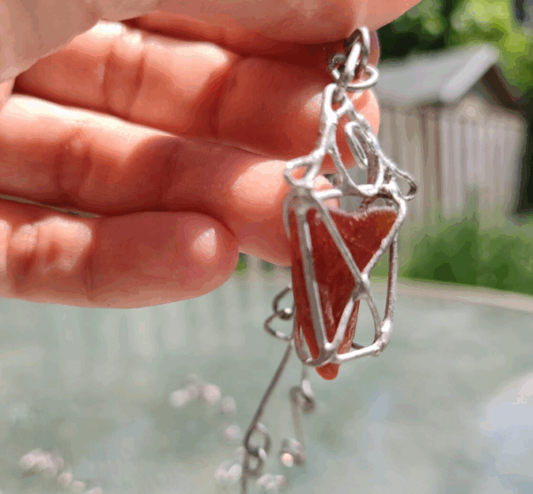 Sea glass brown lantern necklace, unique costume jewelry, statement art necklace - Image 5