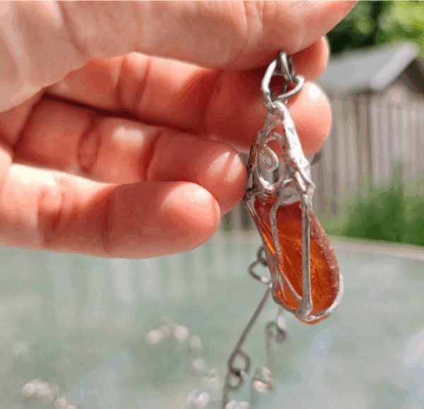 Sea glass brown lantern necklace, unique costume jewelry, statement art necklace - Image 3