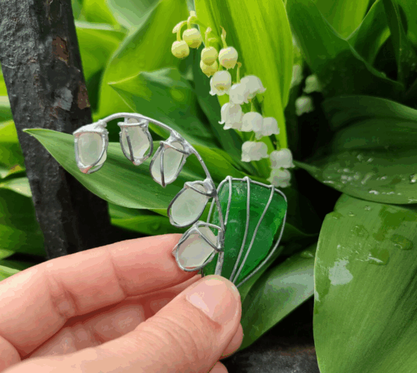 sea glass lily of the valley brooch