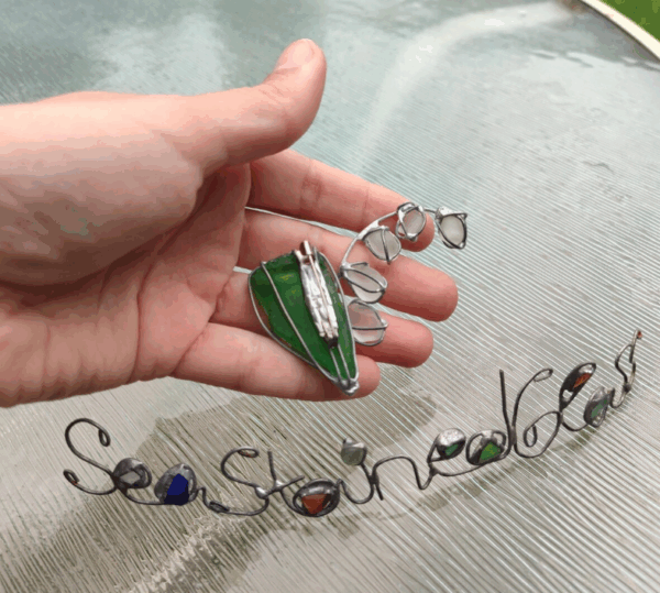 Lily of the valley sea glass brooch, unique statement jewelry, wearable art - Image 6