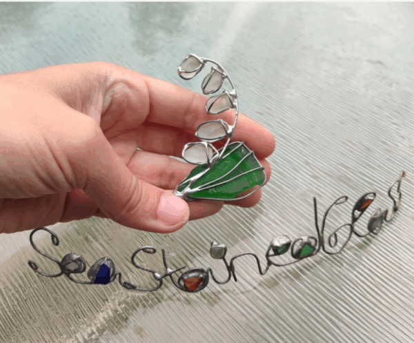 Lily of the valley sea glass brooch, unique statement jewelry, wearable art - Image 5