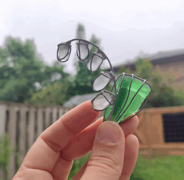 Lily of the valley sea glass brooch, unique statement jewelry, wearable art - Image 3