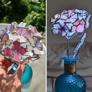 Stained glass pink hydrangea night light, flowery decor, botanical art