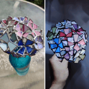 Stained glass pink-blue hydrangea night light, flowery decor, botanical art