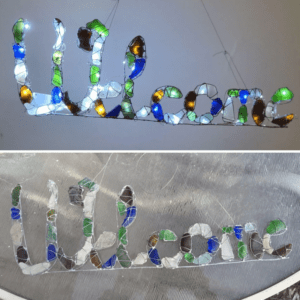 Welcome sign, unique sea glass letters, interior door or wall hanger, beach glass art