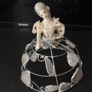 Upcycled doll earring stand, sea glass table suncatcher, trash art figurine