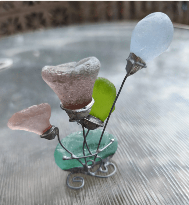 Sea glass miniature fantasy flowers, unique flower composition ring dish, only one art decor - Image 9