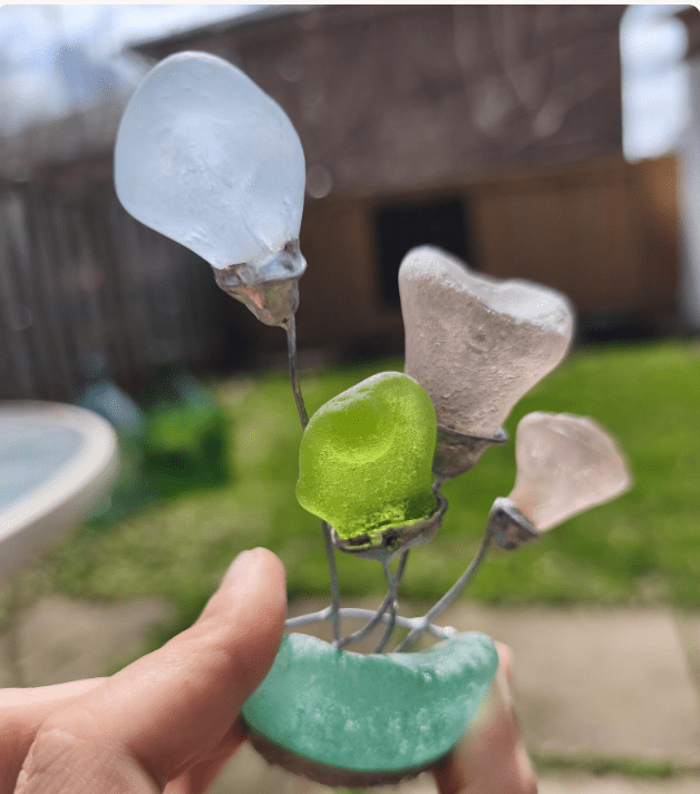 Sea glass miniature fantasy flowers, unique flower composition ring dish, only one art decor - Image 8
