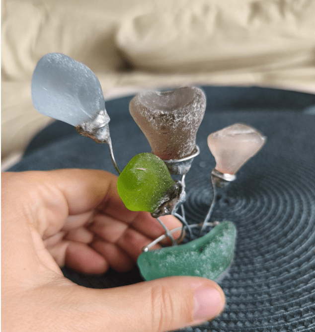 Sea glass miniature fantasy flowers, unique flower composition ring dish, only one art decor - Image 7