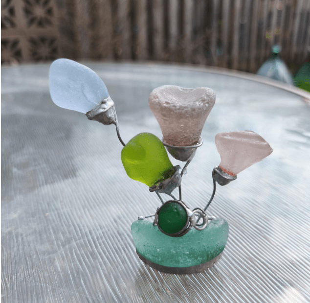 Sea glass miniature fantasy flowers, unique flower composition ring dish, only one art decor - Image 6